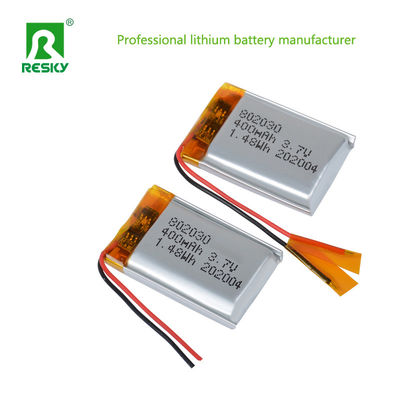 Compacto 3.7v 400mAh Recargable Batería de Polimero de Litio Potencia Célula de Iones de Litio 802030 con conector Jst