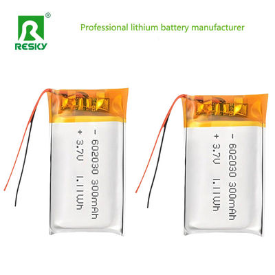 LP602030 3.7v 300mAh Batería recargable de polímero de litio Durable y larga vida de ciclo 500 ciclos